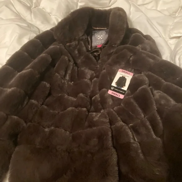 vince camuto faux fur coat chocolate brown spring easter - Picture 6 of 8